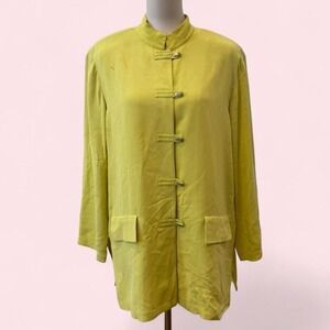 Vintage Misha Chartreuse Silk Jacket | Mandarin Collar | Size 14